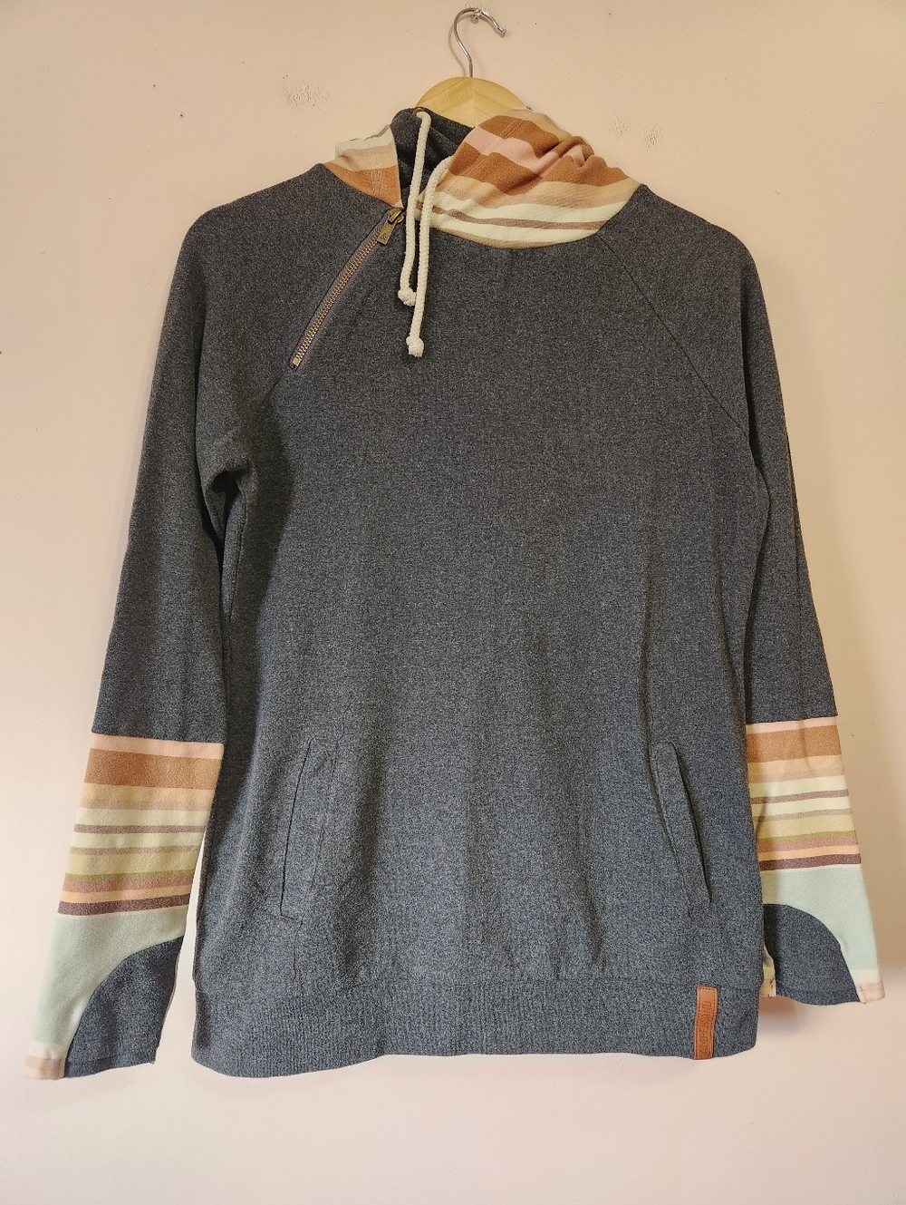 Ampersand Avenue Double Hoodie Higher Ground Grey Striped Triple S Stretch Sz M